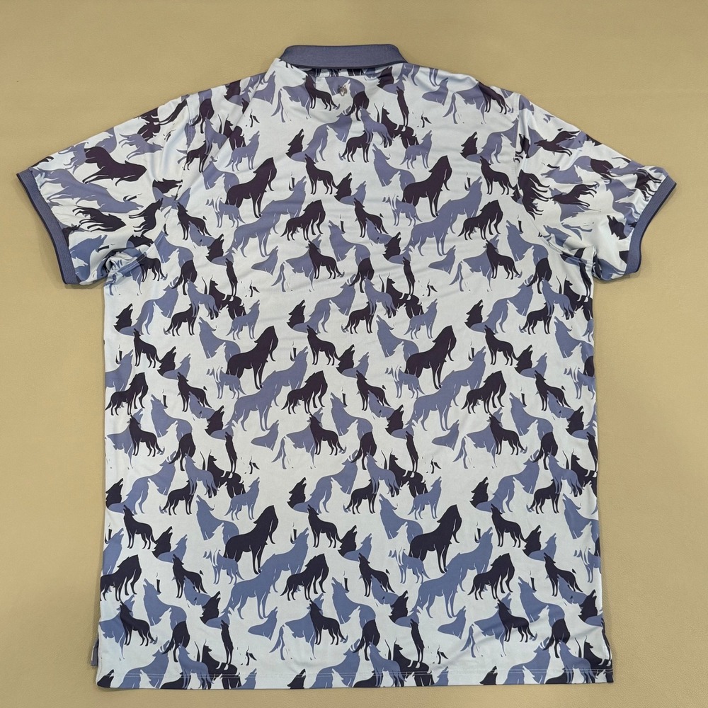 Greyson Polo Shirt Men XXL Blue Wolf Print Performance - Picture 8 of 8